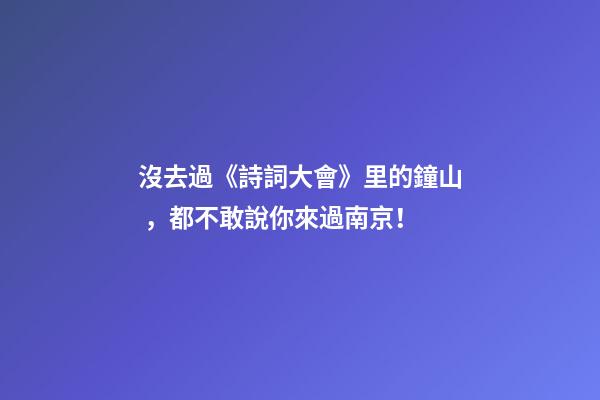 沒去過《詩詞大會》里的鐘山，都不敢說你來過南京！